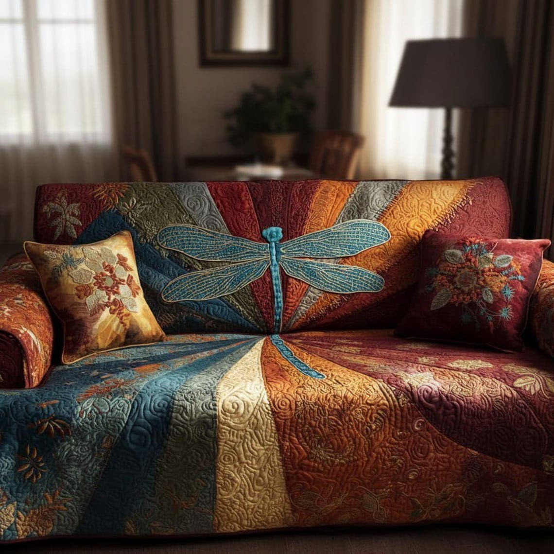 Quilted Sofa Cover Dragonfly Pattern Couch Protector Furniture Slipcover gallery
