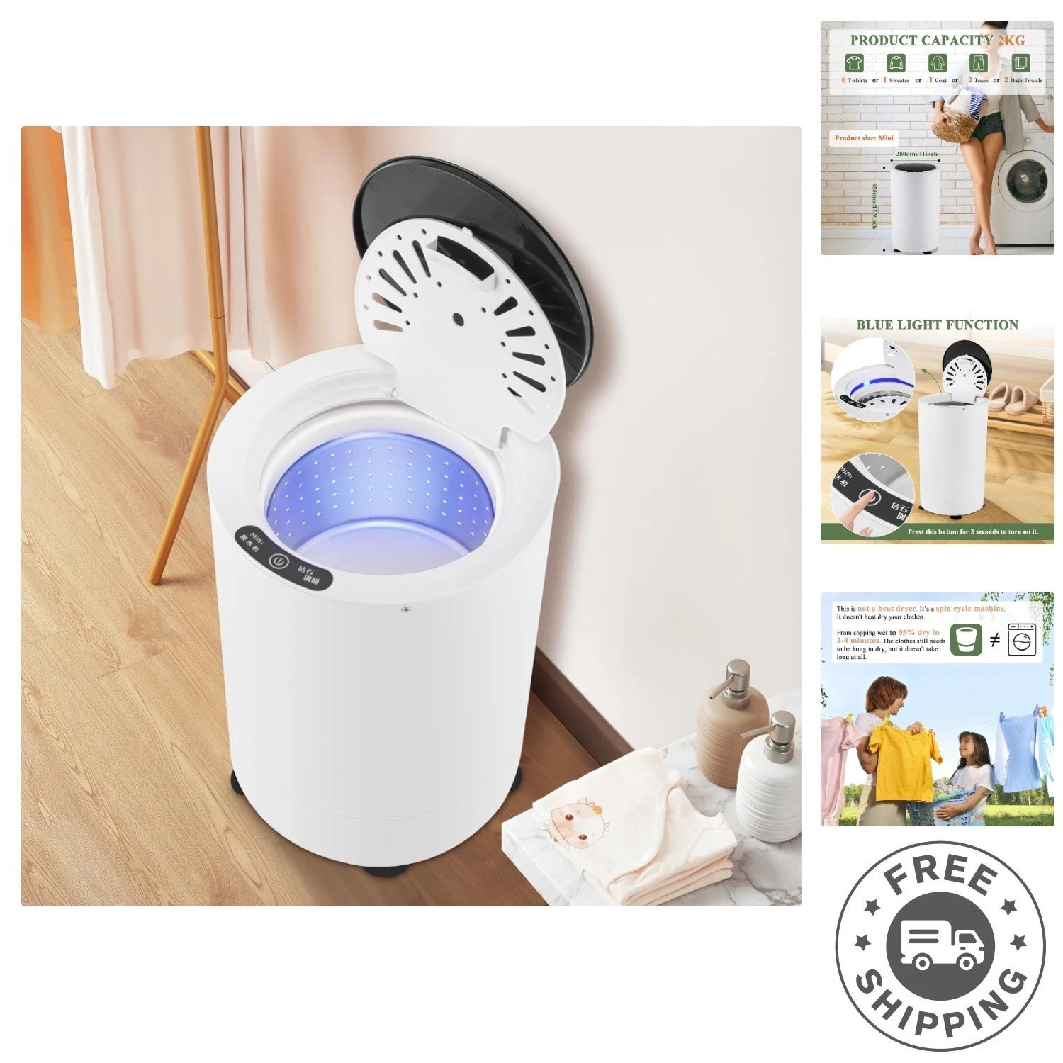 Efficient 2kg Capacity Electric Spin Dryer - Perfect for Quick Laundry Needs gallery