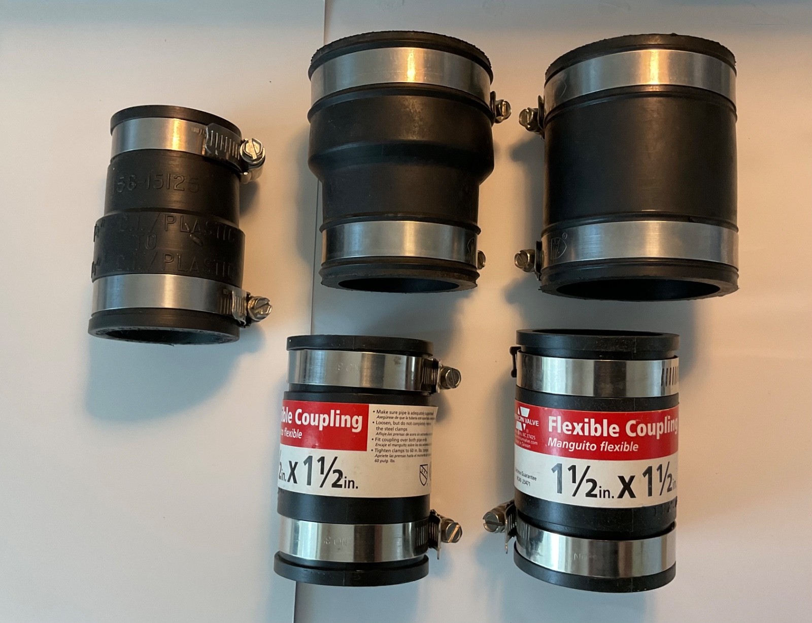 5 Flexible PVC Rubber Coupling Connectors w/ Stainless Steel Clamps gallery
