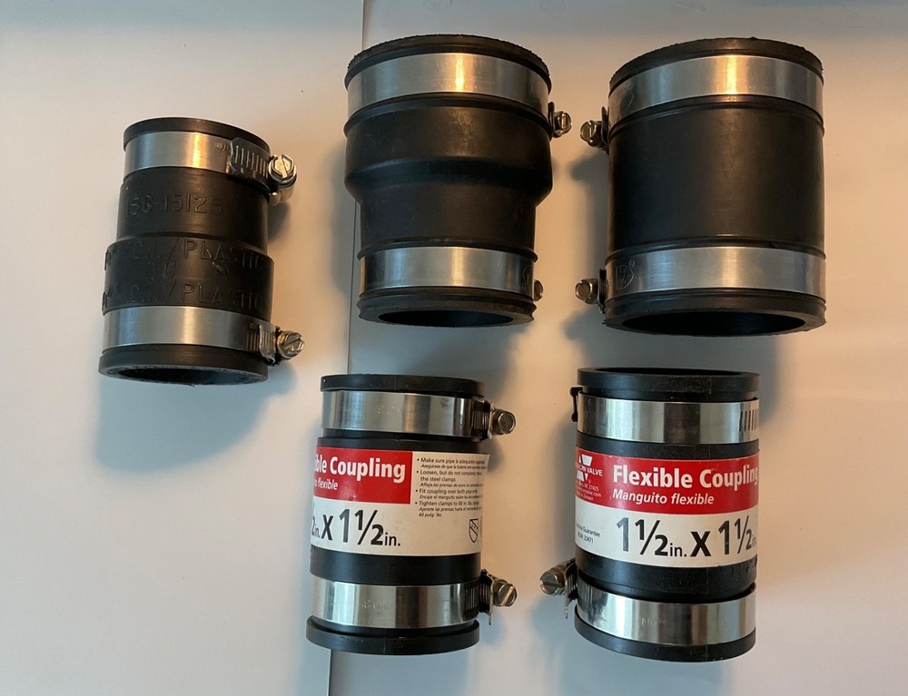 5 Flexible PVC Rubber Coupling Connectors w/ Stainless Steel Clamps