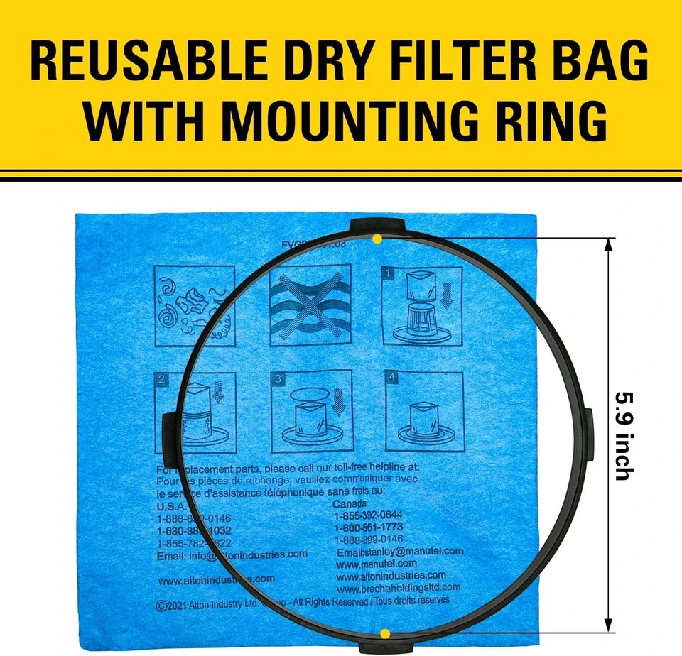 Stanley Blue Cloth Reusable Filter with Clamp Ring for 1-5 Gallon Wet/Dry Vacuum gallery