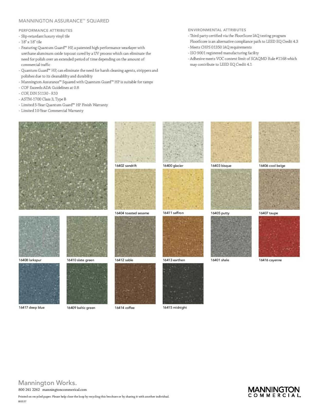 Mannington ASSURANCE SQUARED 18 X 18 COMMERCIAL VCT 16202 STONE GRAY gallery