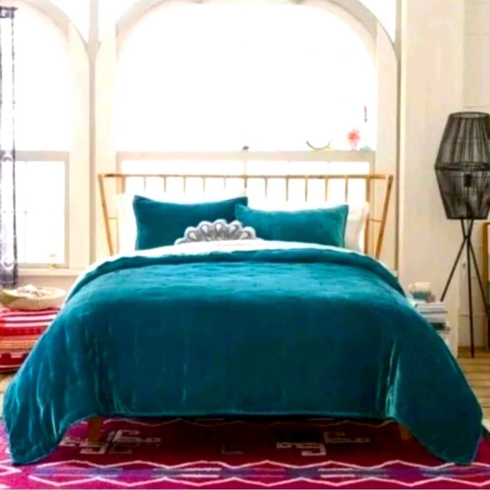 Opalhouse Comforter Velvet Tufted Quilted Twin XL Teal Blue Green Boho Chic gallery