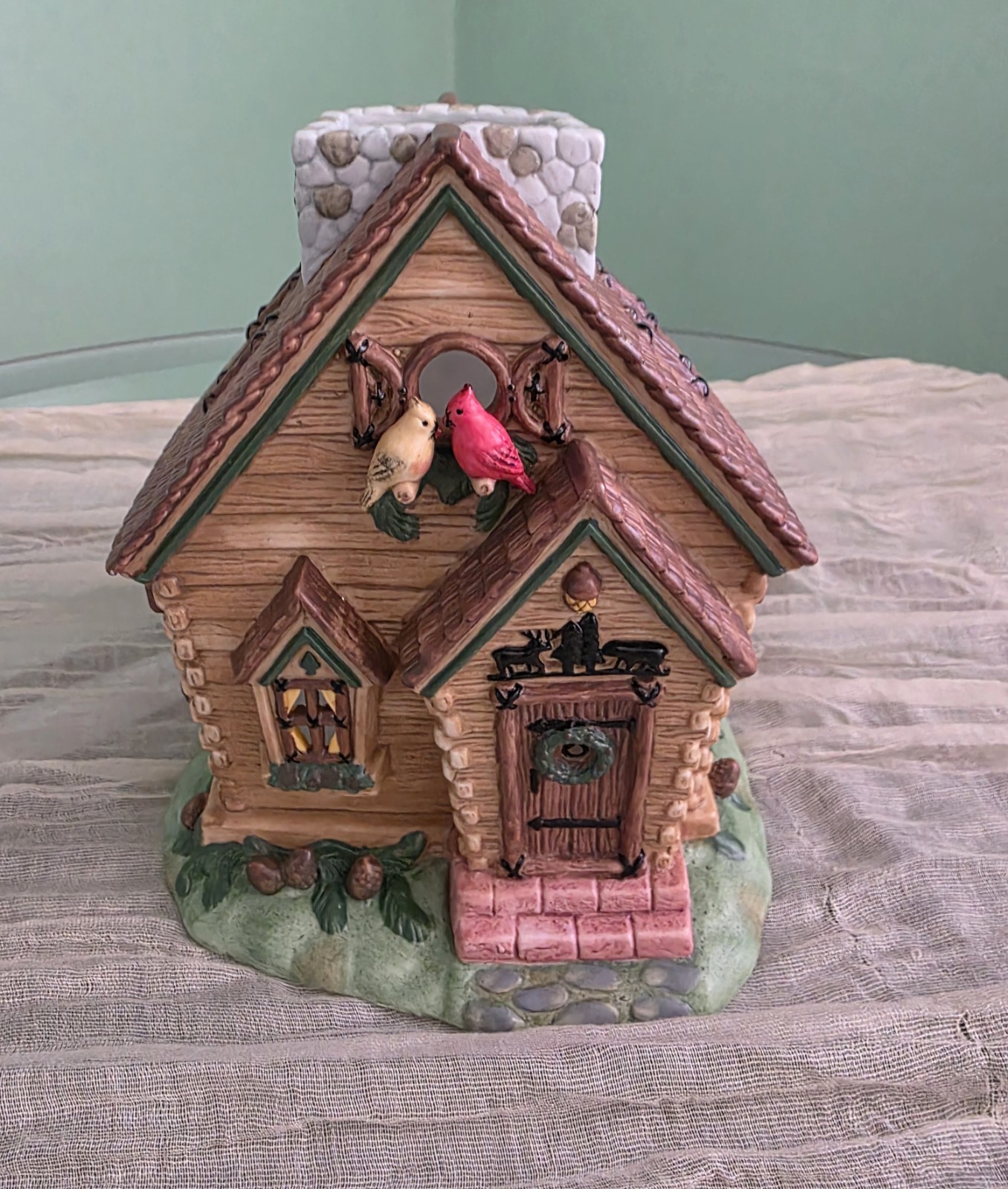 Partylite Forest Friends Log Cabin Birds Tealight Candle Holder House Retired gallery
