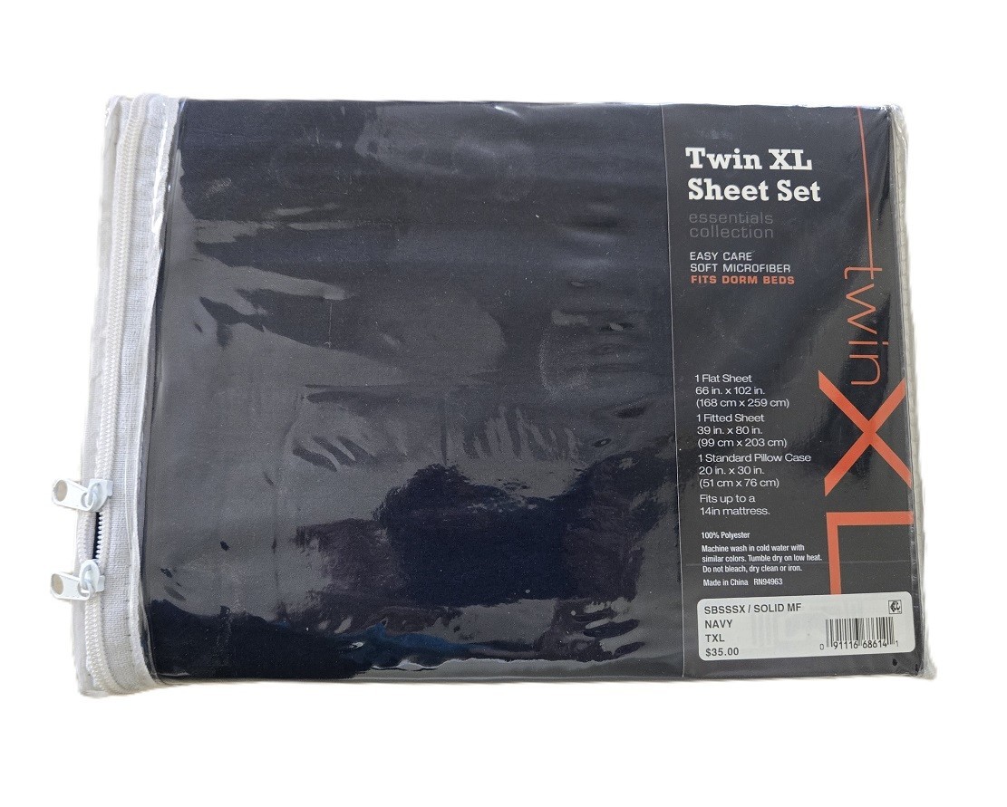 NIP Essential collection Navy Blue Twin XL Easy Care Sheet set for dorm rooms gallery
