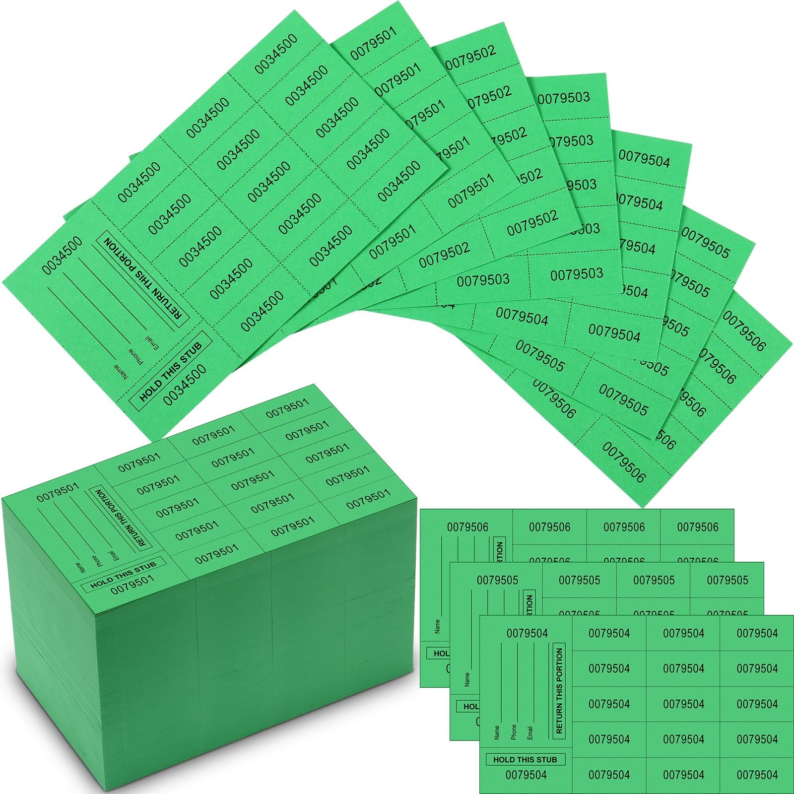 1000 Sheets Raffle Tickets Green Chinese Auction 15 Bid Numbers Per Sheet gallery