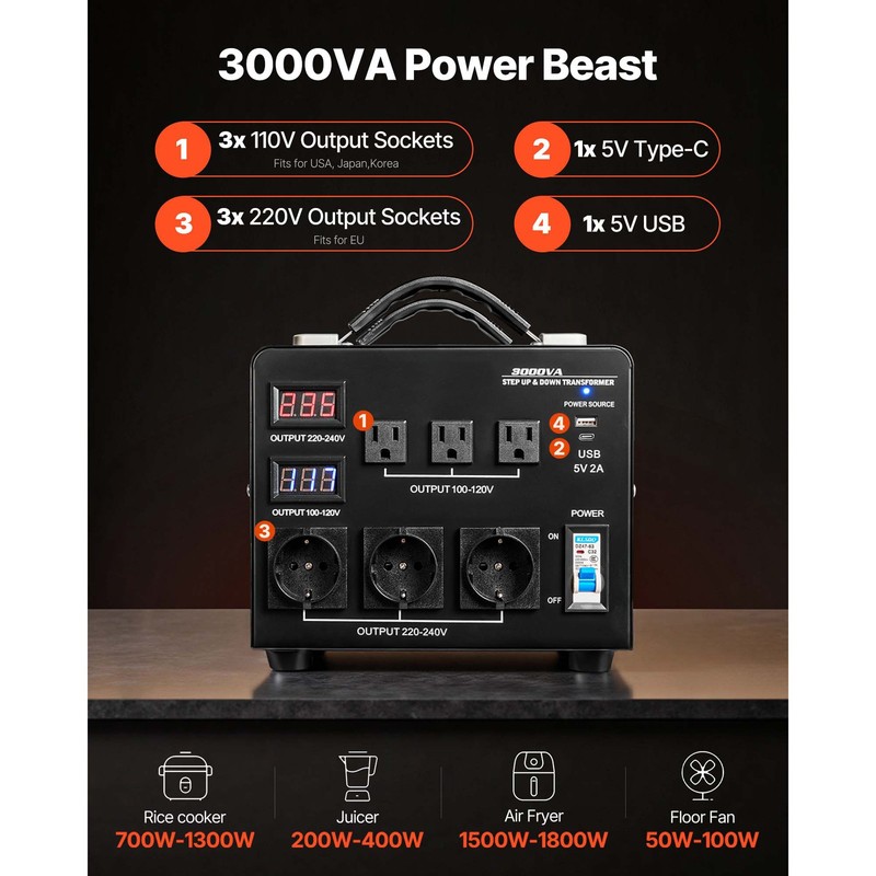 3000VA Automatic Voltage Converter Transformer for 110V to 220V & 220V to 110V gallery