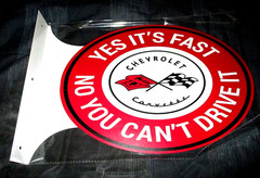 CHEVROLET CORVETTE – Yes It Is Fast – Double-Sided Metal Flange Sign #03a NEW**