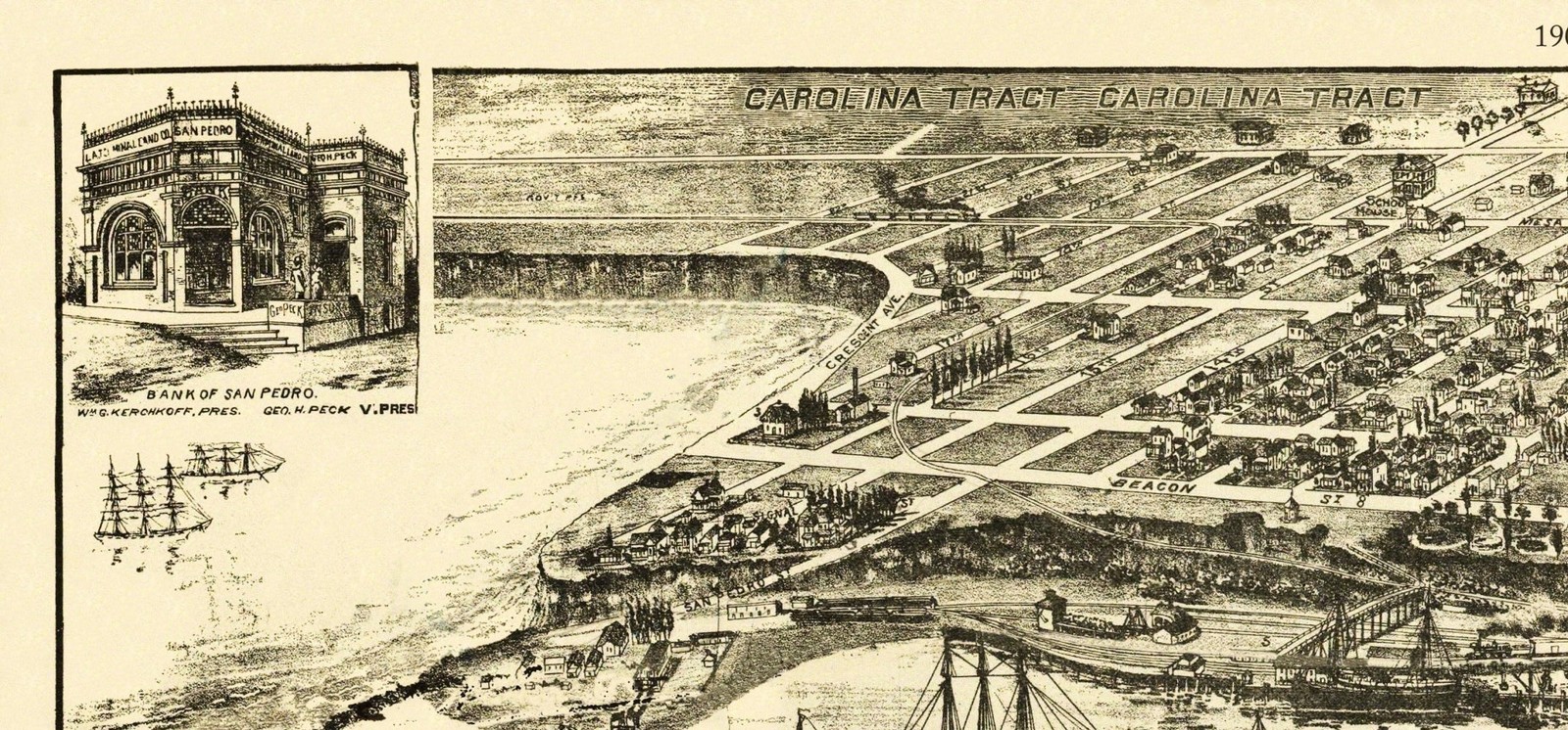 Historic Panoramic View - San Pedro California - Peck 1905 - Vintage Wall Art gallery