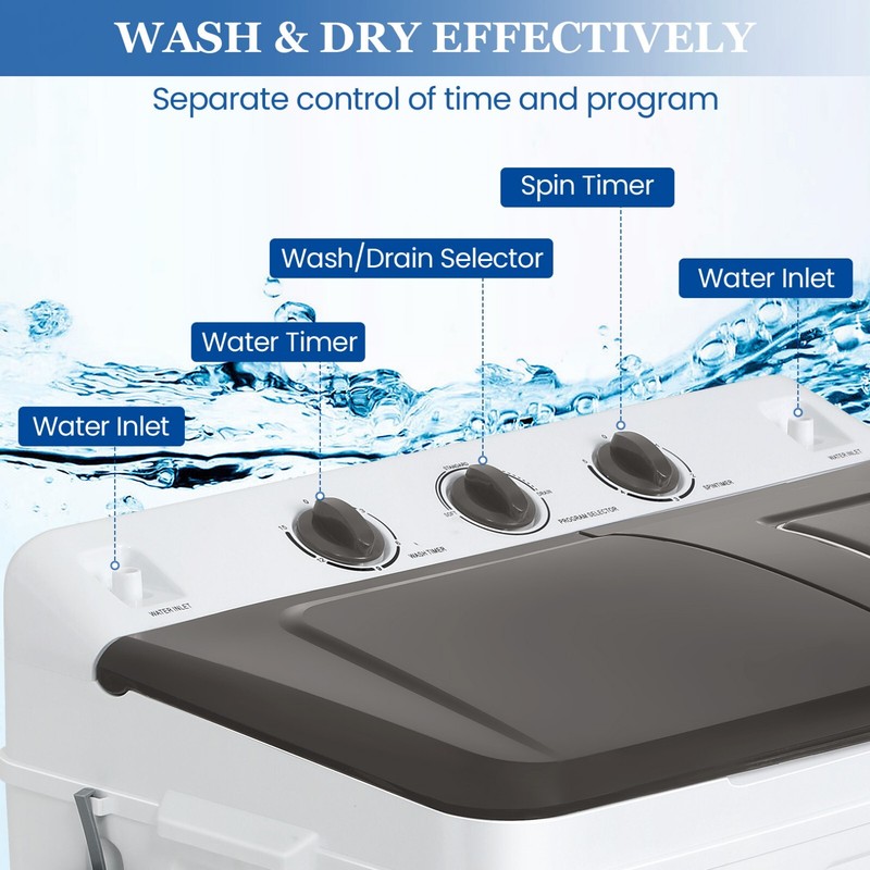 Semi-Automatic Washing Machine 30lbs Twin Tub Washer Dryer Combo w/ Drain Pump- gallery