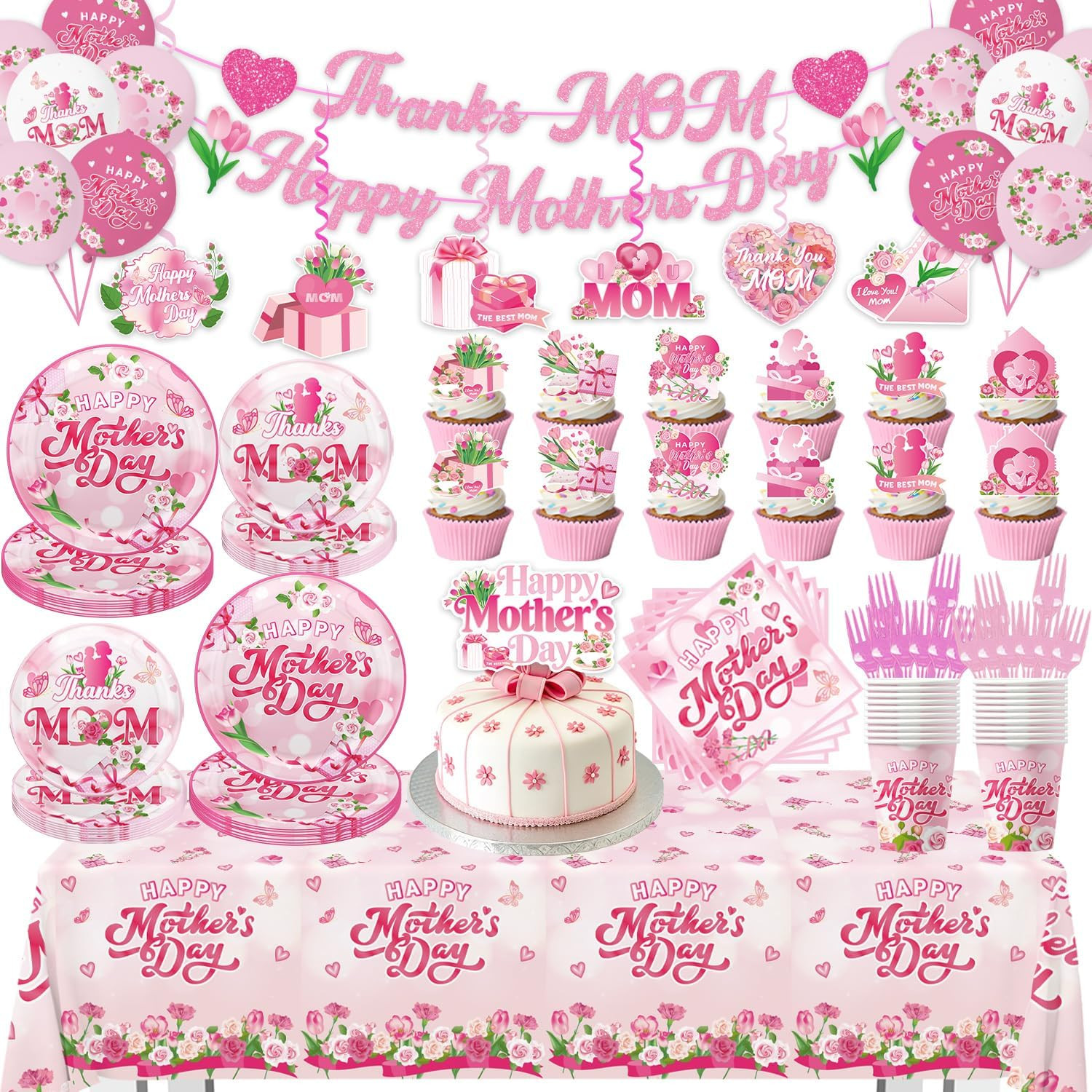 133Pcs Mothers Day Decorations, Happy Mothers Day Party Set with Plates, Napkins gallery