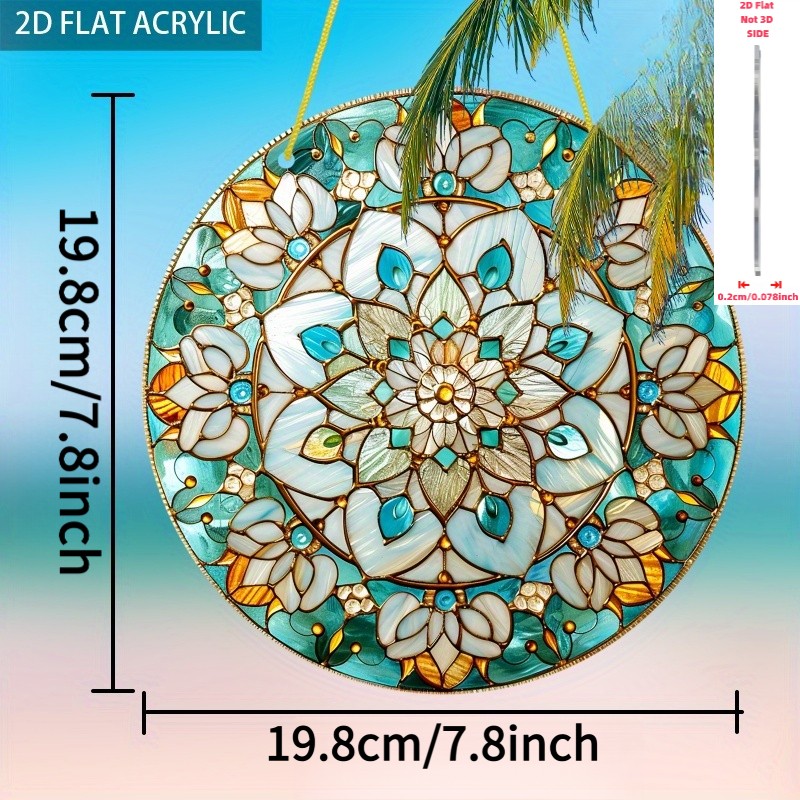 Turquoise Lotus Mandala Suncatcher, Stained Glass Style Acrylic Window Decor gallery