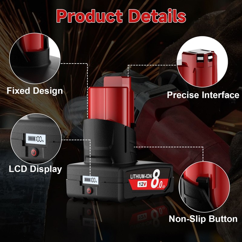 2PACK 8Ah For Milwaukee For M12 LITHIUM Extended Capacity Battery Replacement gallery