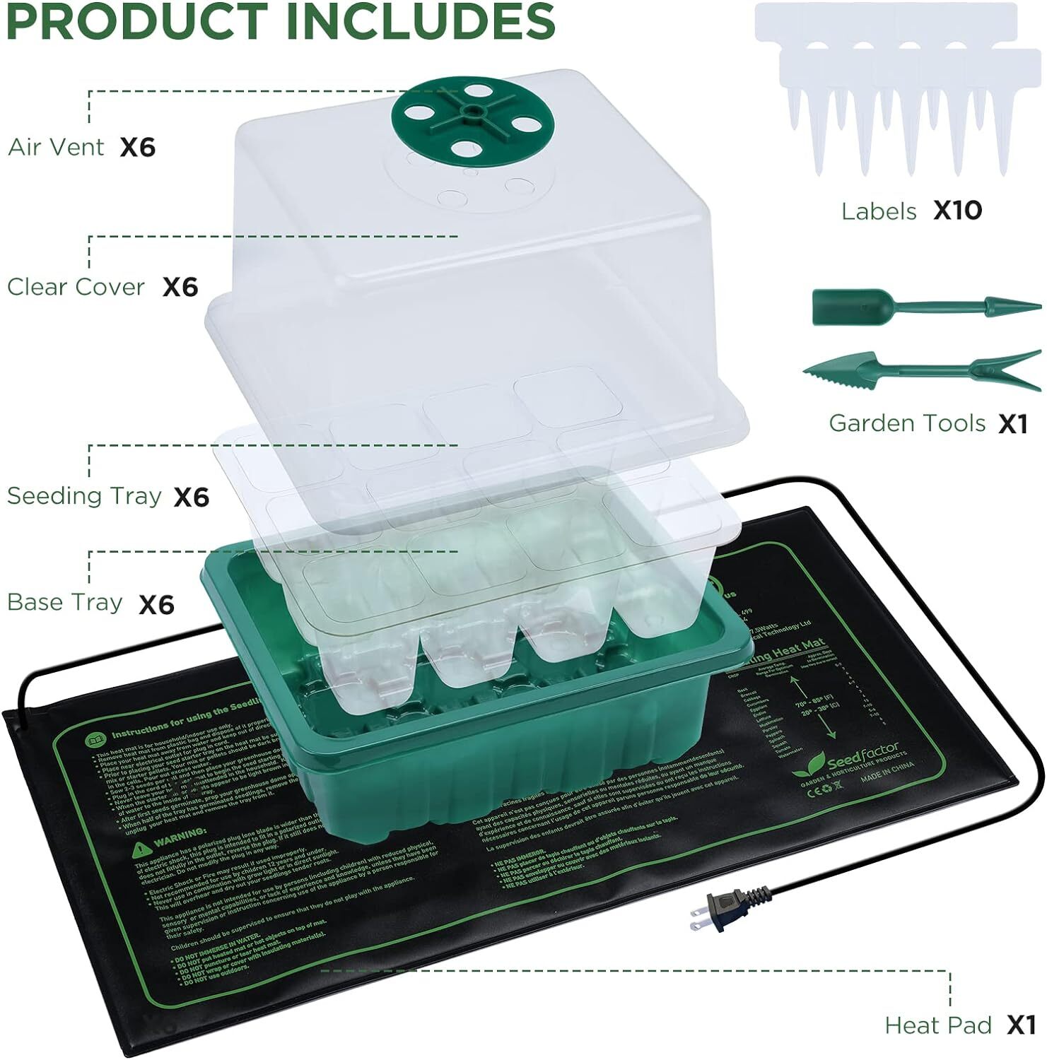 Seedfactor 7-Pack Seed Starter Tray w/ Heat Mat Seedling Plant Germination Trays gallery