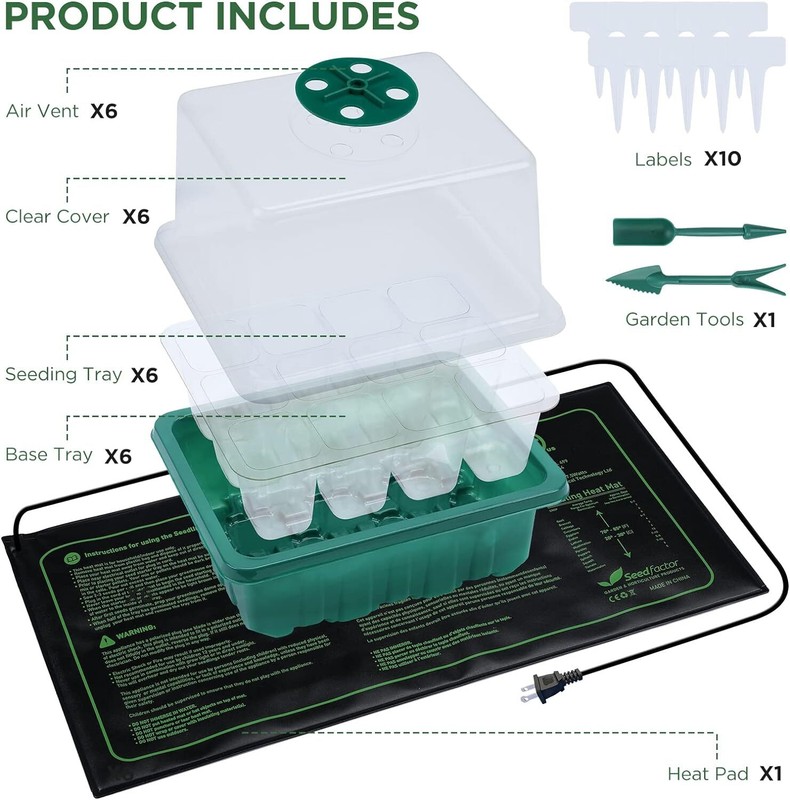 Seedfactor 7-Pack Seed Starter Tray w/ Heat Mat Seedling Plant Germination Trays gallery