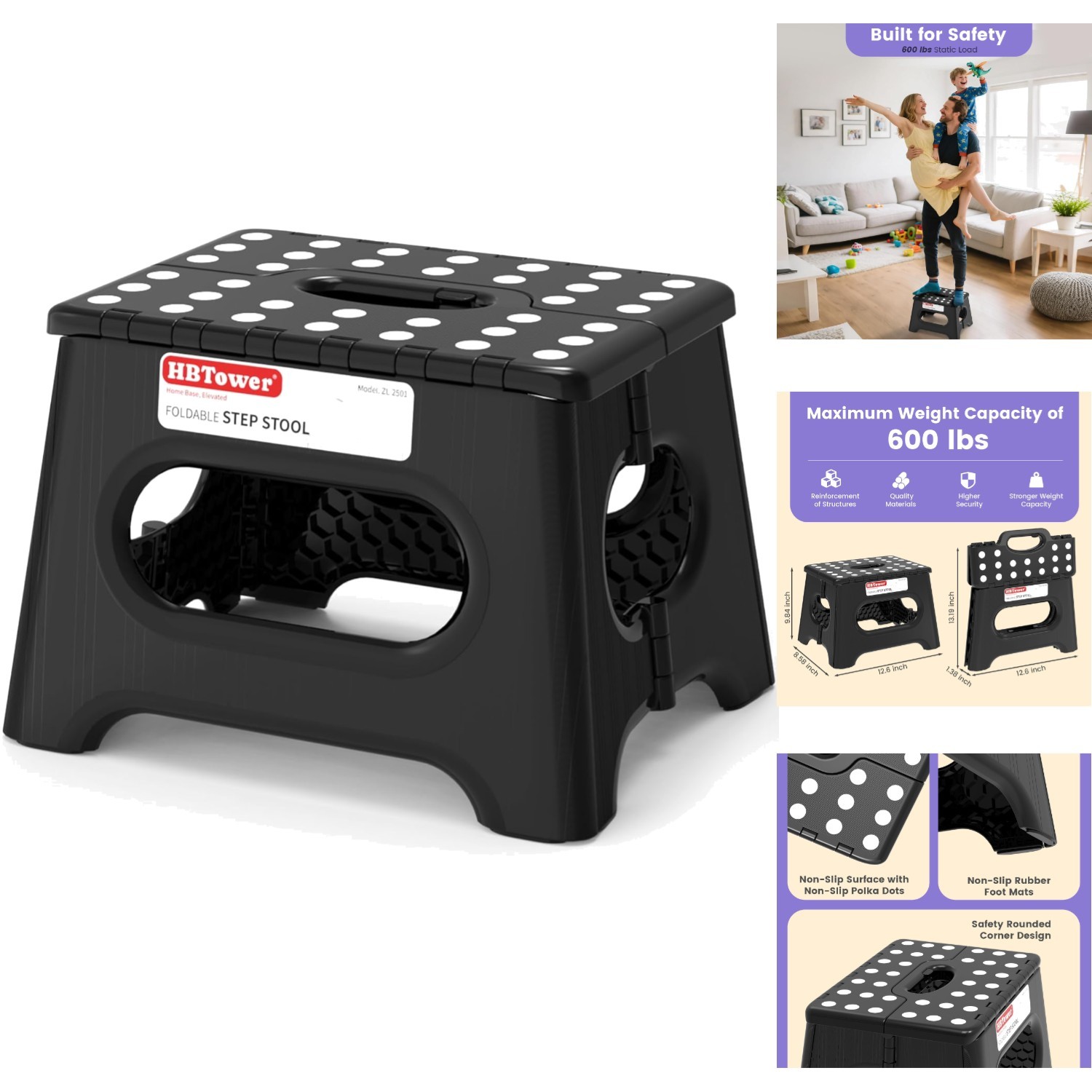 9-Inch Folding Step Stool 600lb Capacity Heavy Duty Non-Slip Portable Foot Stool gallery