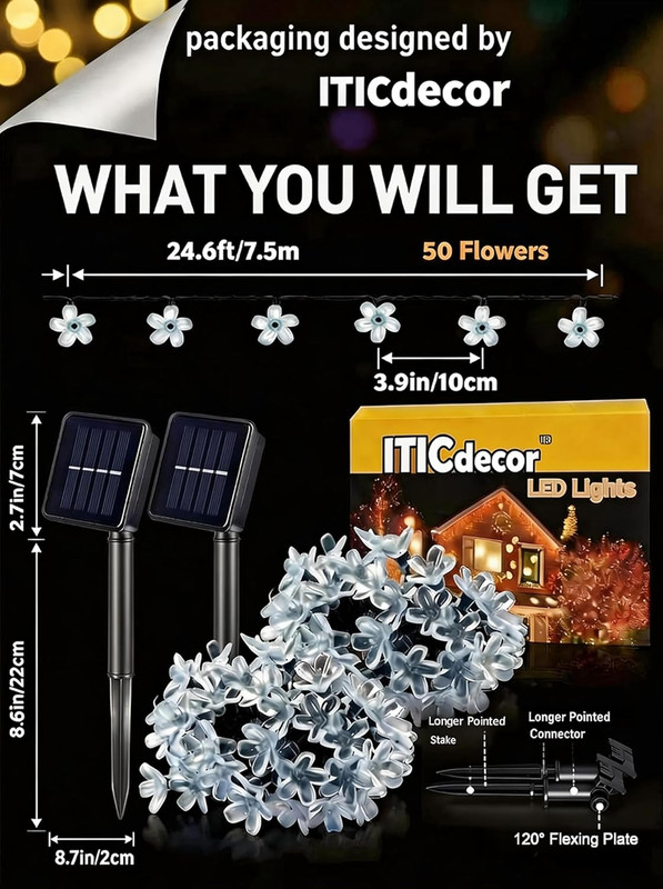 2 Pack 50 LED Solar String Lights Outdoor Waterproof Flower Solar Lights for Gar gallery