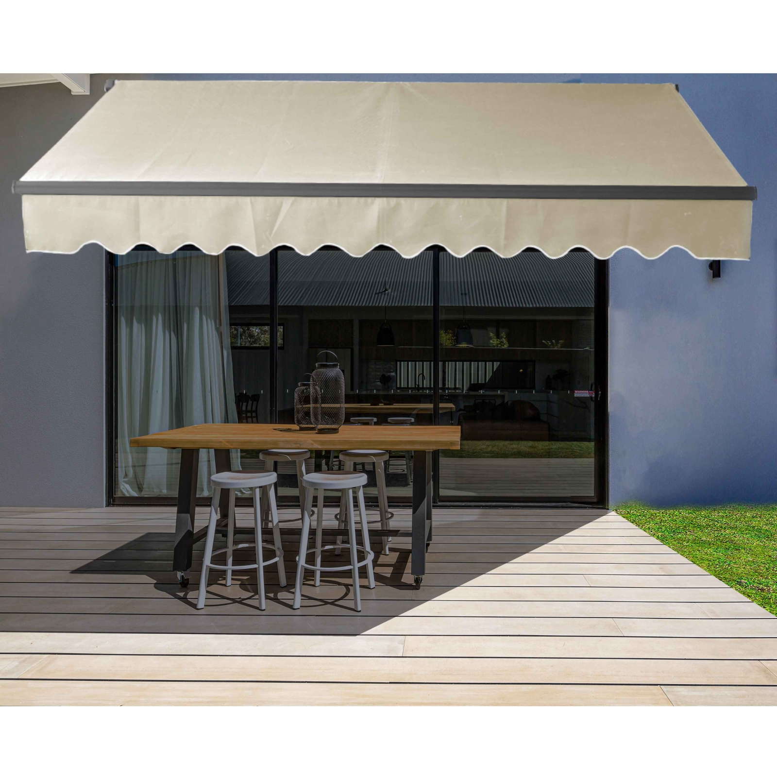 ALEKO Motorized Black Frame Retractable Home Patio Canopy Awning 20'x10' Ivory gallery