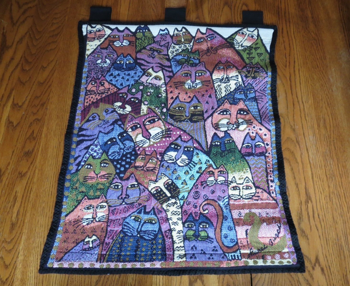 Laurel Burch Tapestry Wall Hanging Colorful Cats Unique Vintage gallery