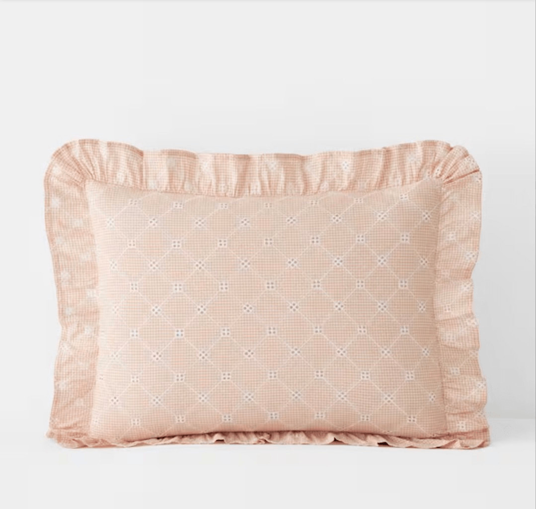 The Company Store Eyelet Ruffle Yarn-Dyed Peach Cotton Percale Sham- Standard gallery