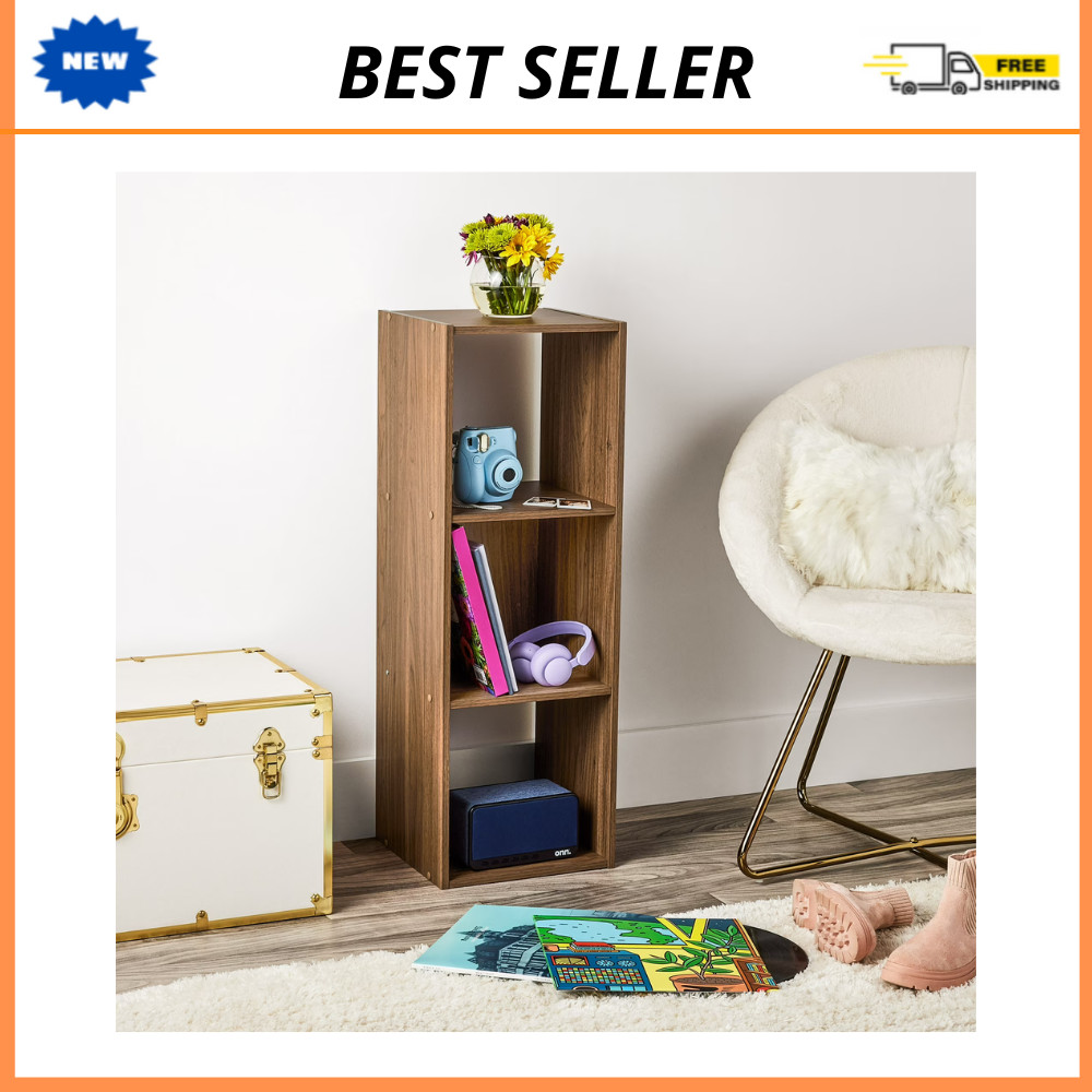 Mainstays 3-Cube Storage Organizer, 11 in Shelves, Bookcase, Warm Walnut Finish gallery