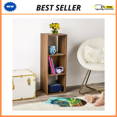 Mainstays 3-Cube Storage Organizer, 11 in Shelves, Bookcase, Warm Walnut Finish
