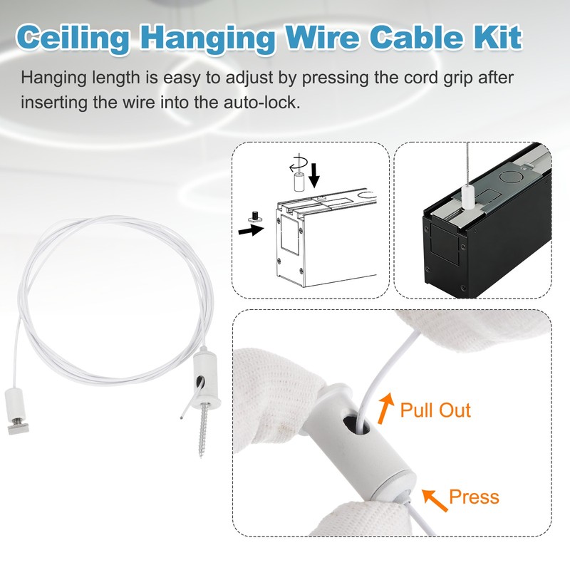 4Set 6.6ft Ceiling Hanging Wire Cable Kit with Square Mount Screw Kit, White gallery