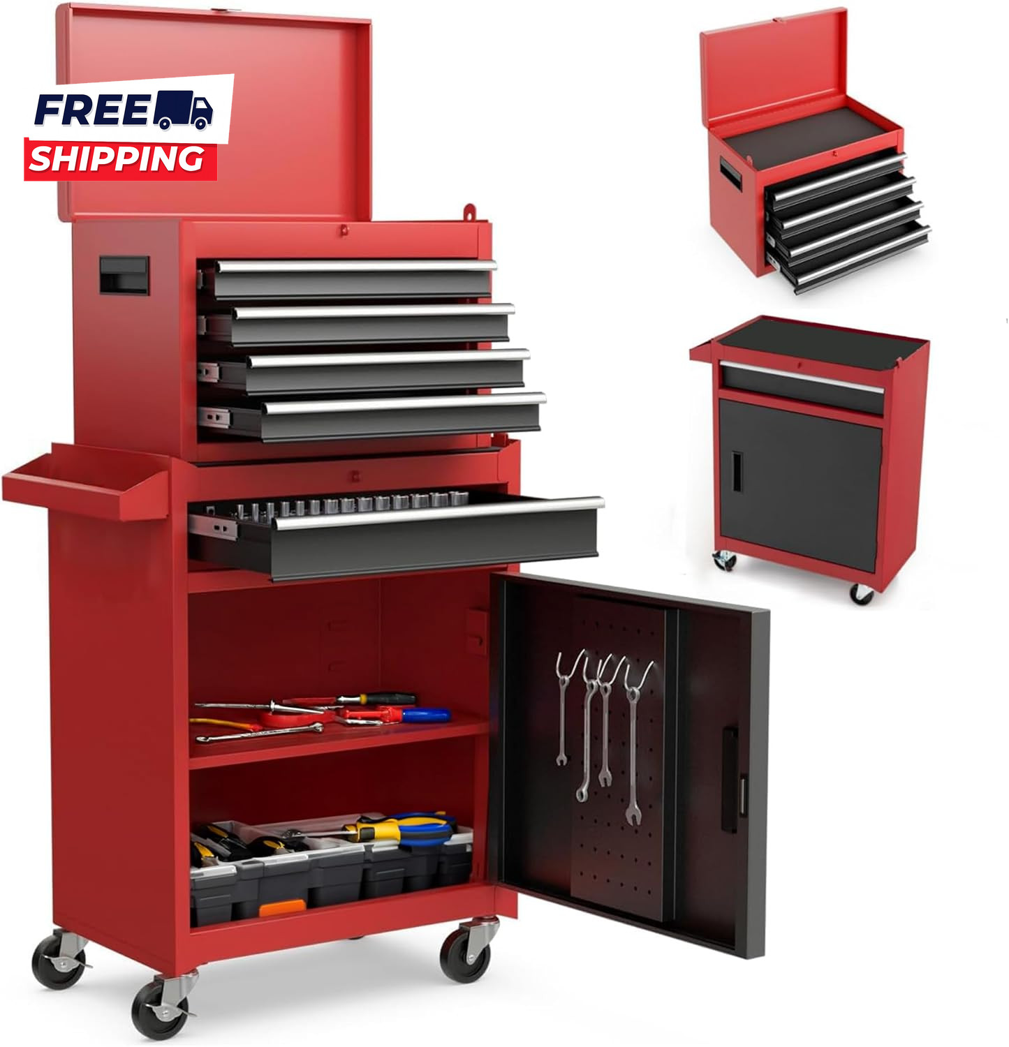 Tool Chest 5-Drawer Rolling Tool Storage Cabinet with Detachable Top Tool Box gallery