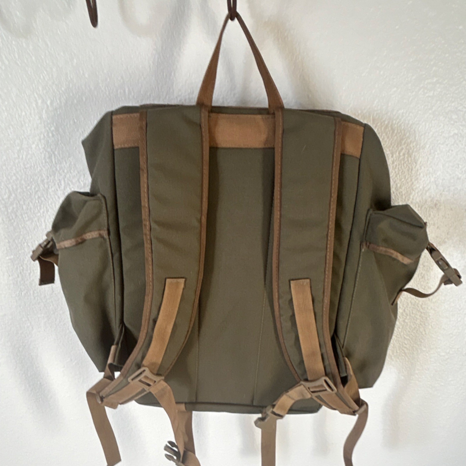 Olive Green Canvas Hiking Backpack with Buckle, Drawstring, Zipper Closures 4