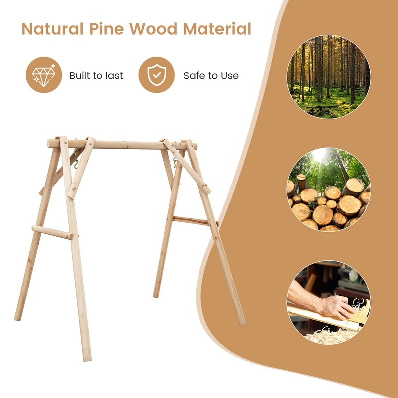 Wooden Swing Frame 67" Solid Wood Heavy Duty A-Frame Stand with Bars Porch Lawn gallery