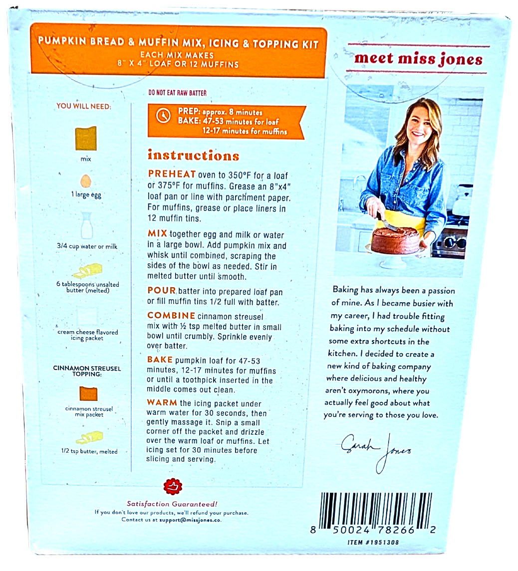 Miss Jones Pumpkin Bread Mix 3 x 15 Ounce Bags EXP 07/2027 gallery