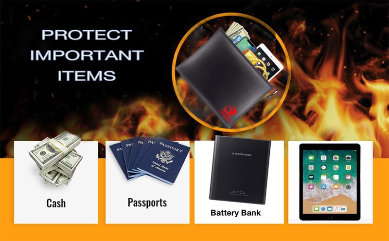 2000℉ Large Fireproof Document Bag, 13.4X 9.4 in Upgrade Fire Proof money Pouch gallery