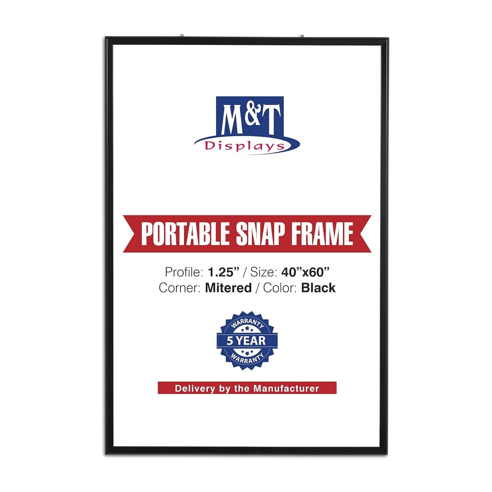 Portable Snap Poster Frame 1.25" Aluminum Front Loading Wall Mount 40x60 Black gallery