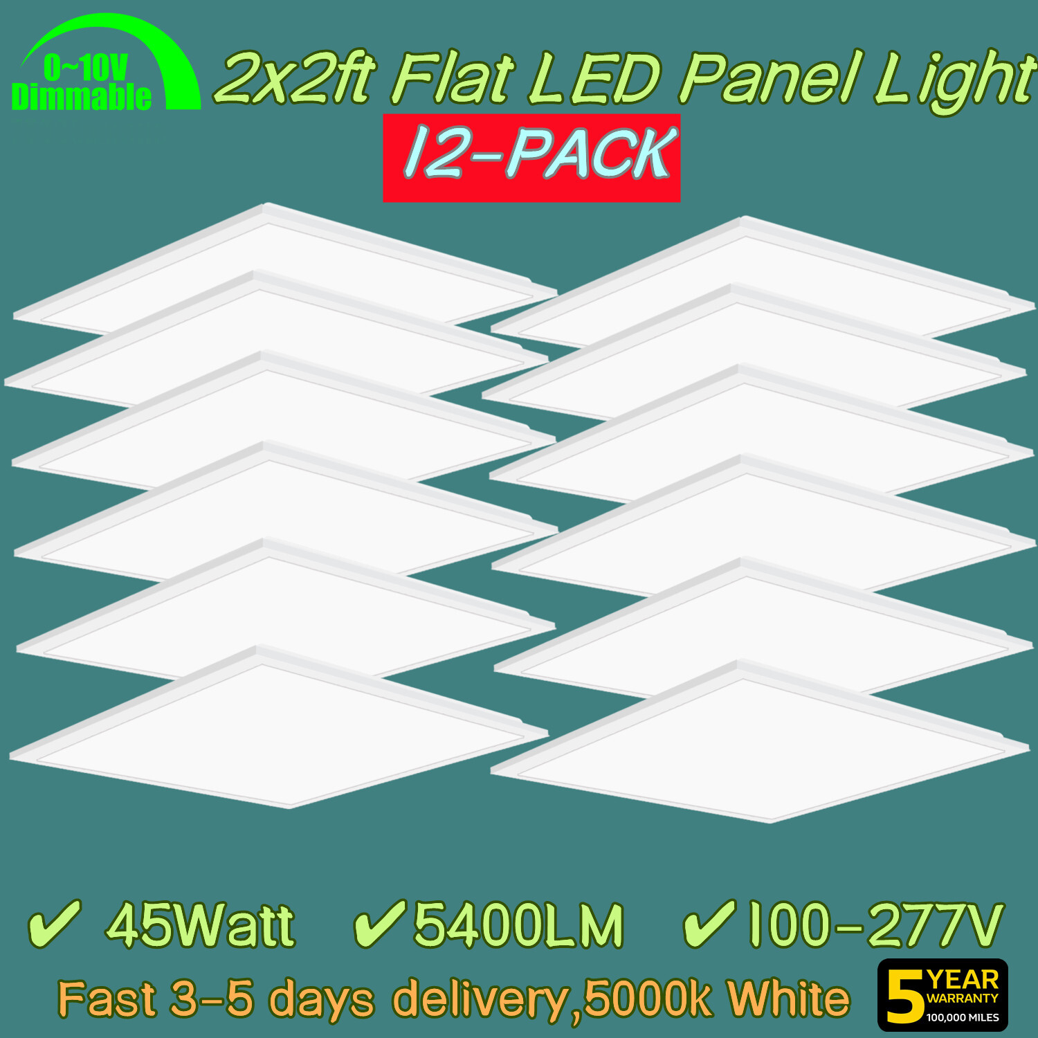 2-20Pcs 2x2 Ft LED Panel Light Drop Ceiling Flat Panel Recessed Troffer Fixture gallery