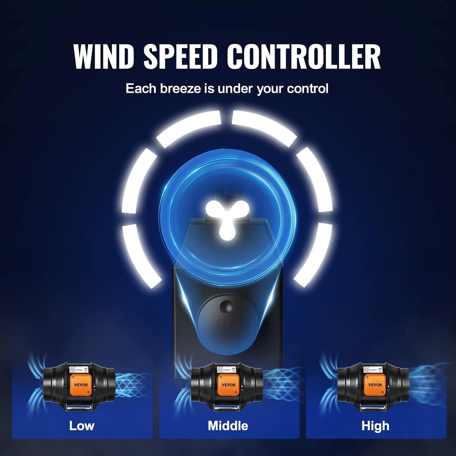 VEVOR Inline Duct Fan, 6-Inch 400 CFM with Variable Speed Controller - Black gallery