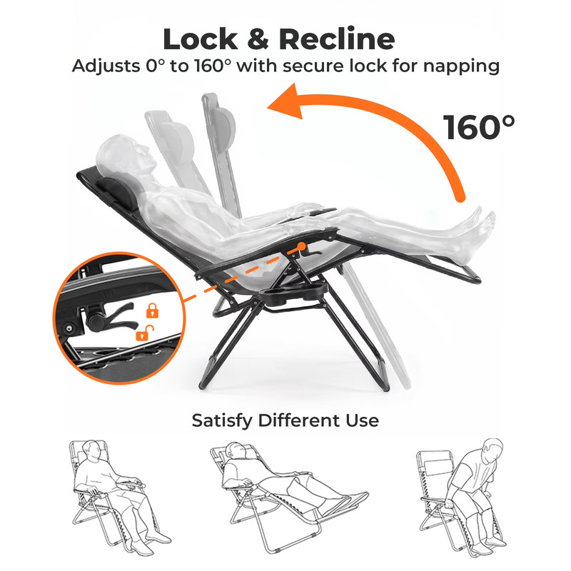 Alvantor 2-Pack Zero Gravity Lounge Chairs,Folding Recliners with Pillow & Cup H gallery
