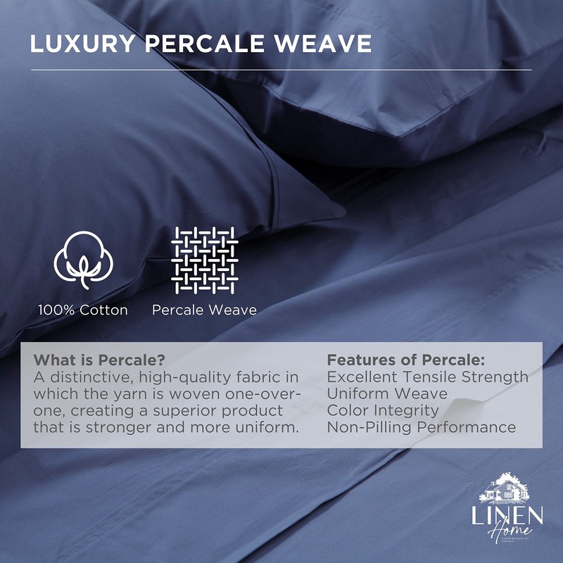 Dark Blue King Size 1 Flat Bed Sheet Only 100% Cotton Percale Crisp Cool gallery
