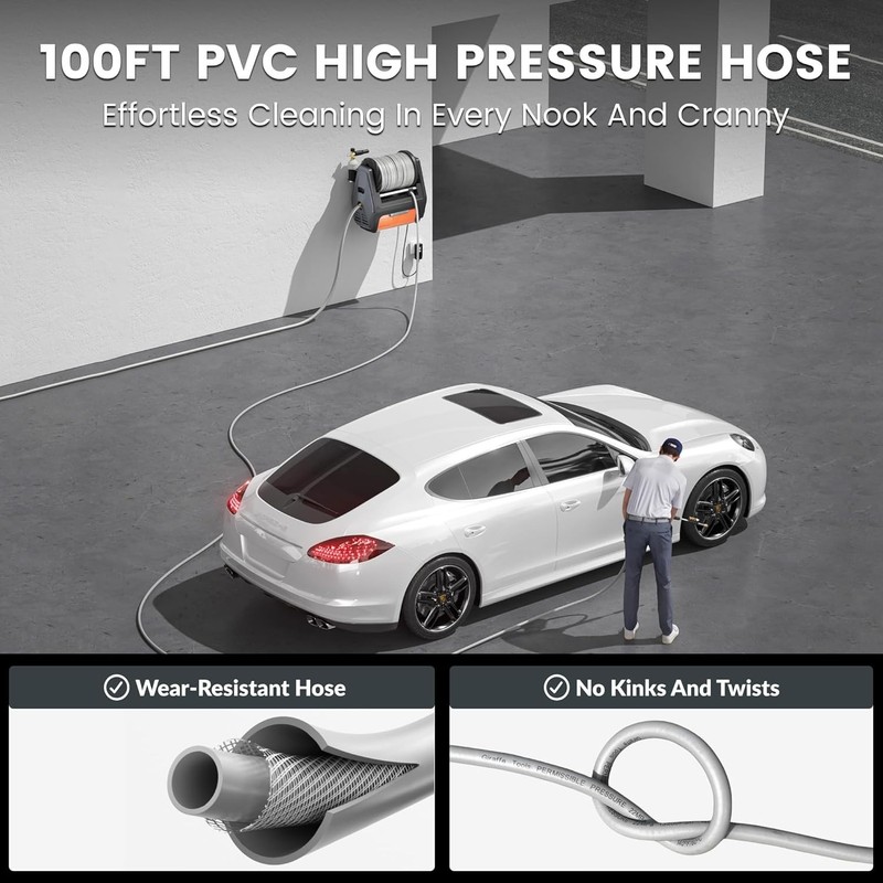 Giraffe Tools Retractable Wall Mounted Pressure Washer Pro, Max 3700 PSI 1.6 GPM gallery