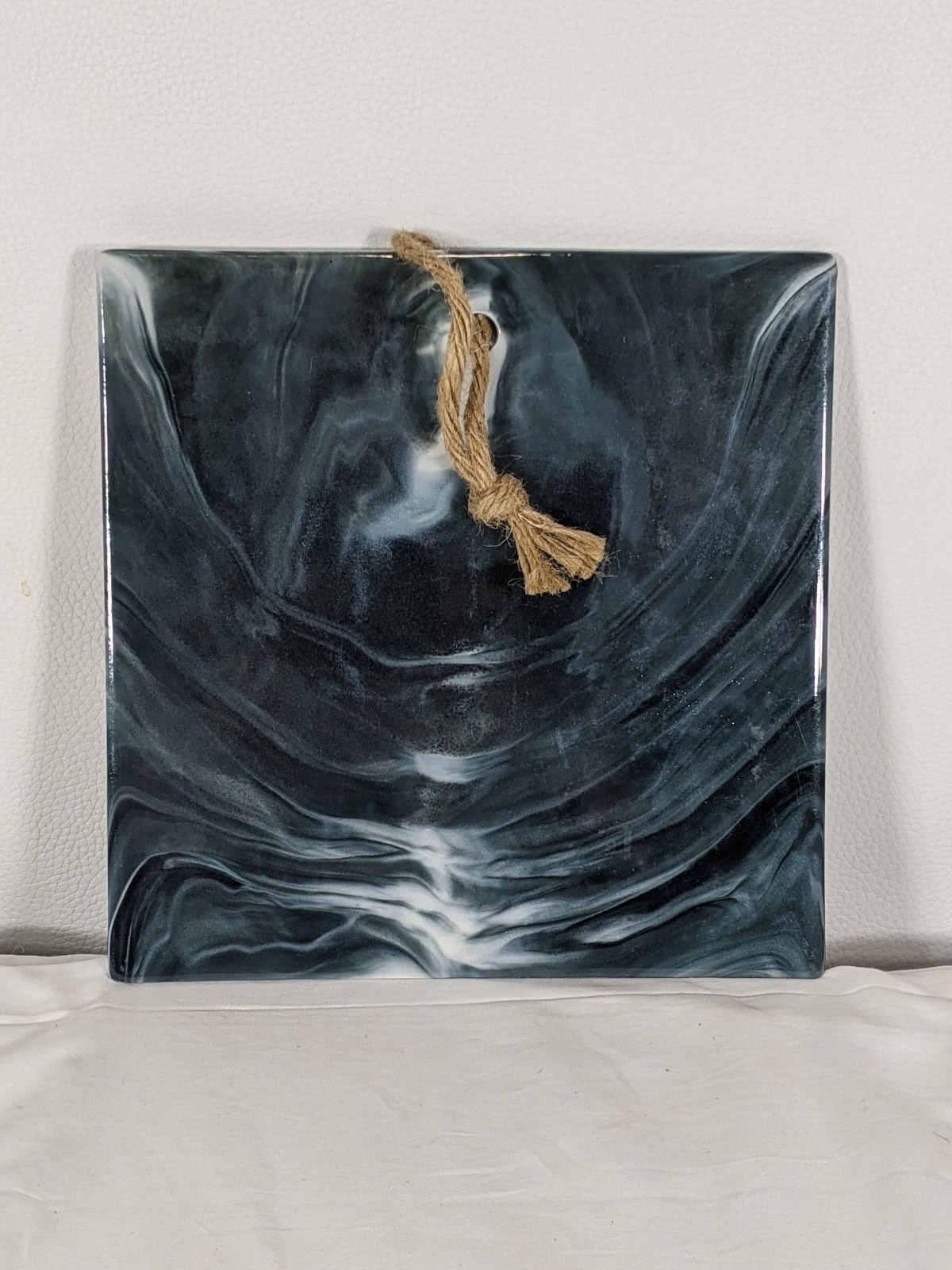Creative Co-Op Charcuterie Cheese Board Marble Glazed Black Grey White Swirl gallery