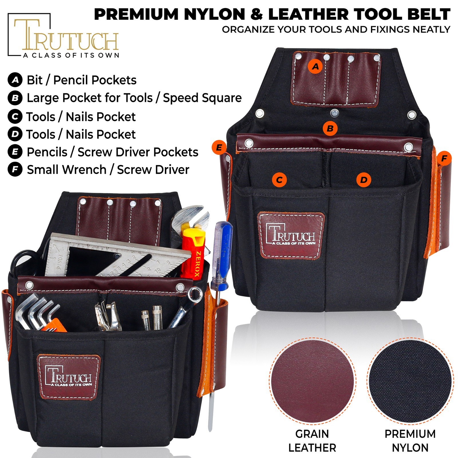 TRUTUCH Nylon and Leather Tool Belt | Framing Tool Bags | Nylon Tool Pouch gallery