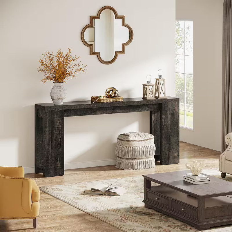 70.9 In. Rectangle Dark Gray Engineered Wood Extra Long Console Table Entryway A gallery
