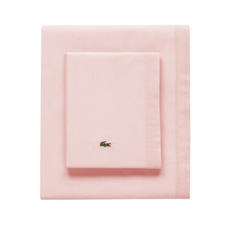LACOSTE Solid Iced Pink 100% Cotton Percale TWIN Sheet Set gallery