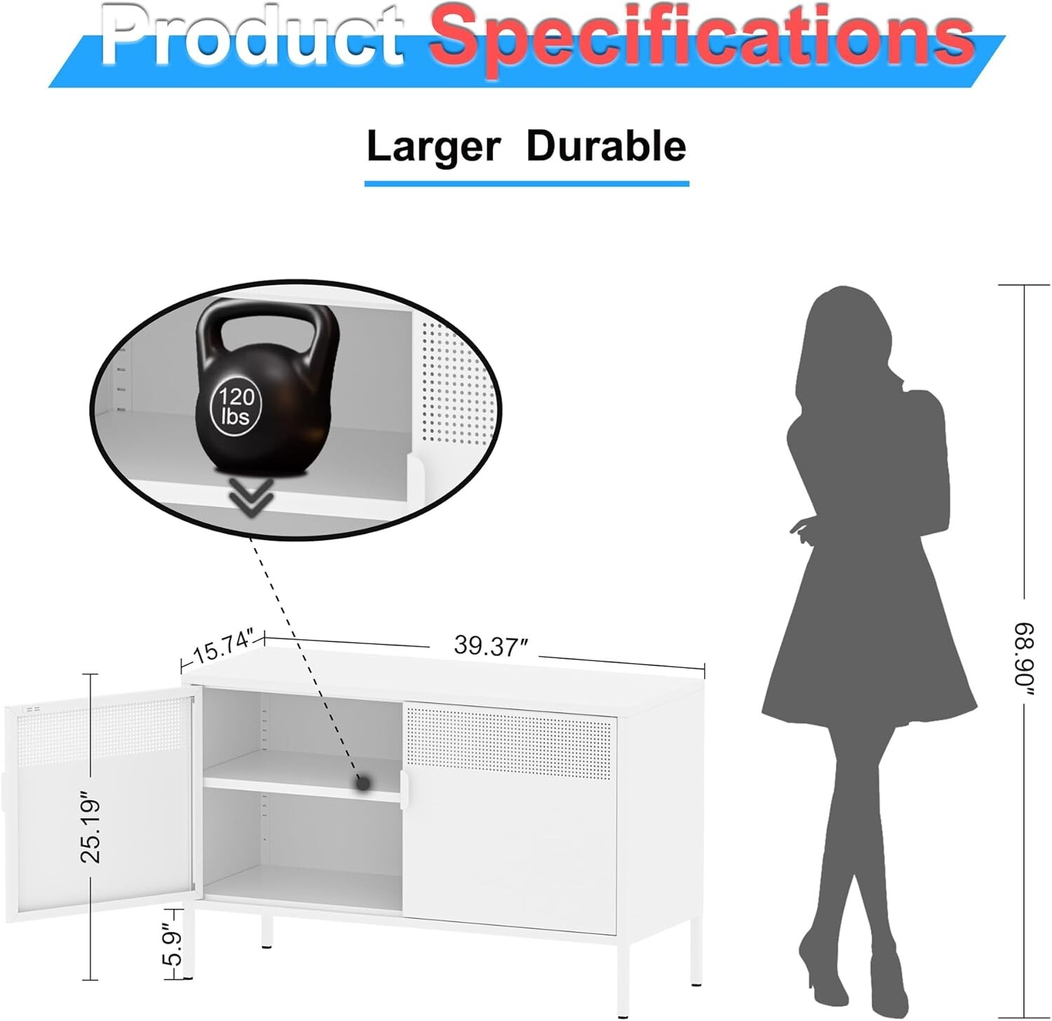 Elegro White 25.19" Metal Locker Storage Cabinet, TV Stand With Adjustable Shelf gallery