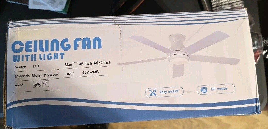 52 Inch Low Profil. Indoor Ceiling Fan with Led Light. White Color Model 8505 gallery