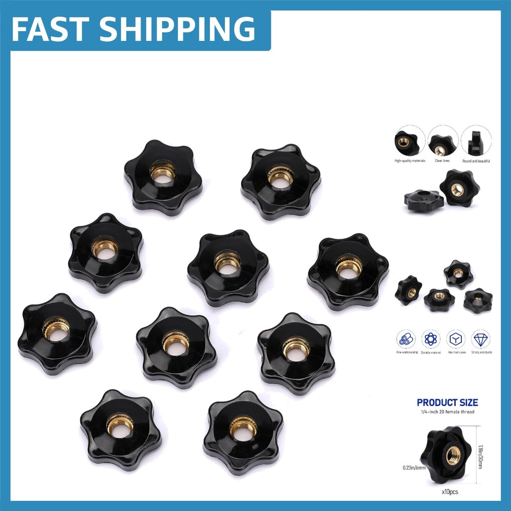 Brass & Plastic T Knobs Pack of 10 - 1/4-20 Hexagon Head for Quick Adjustments