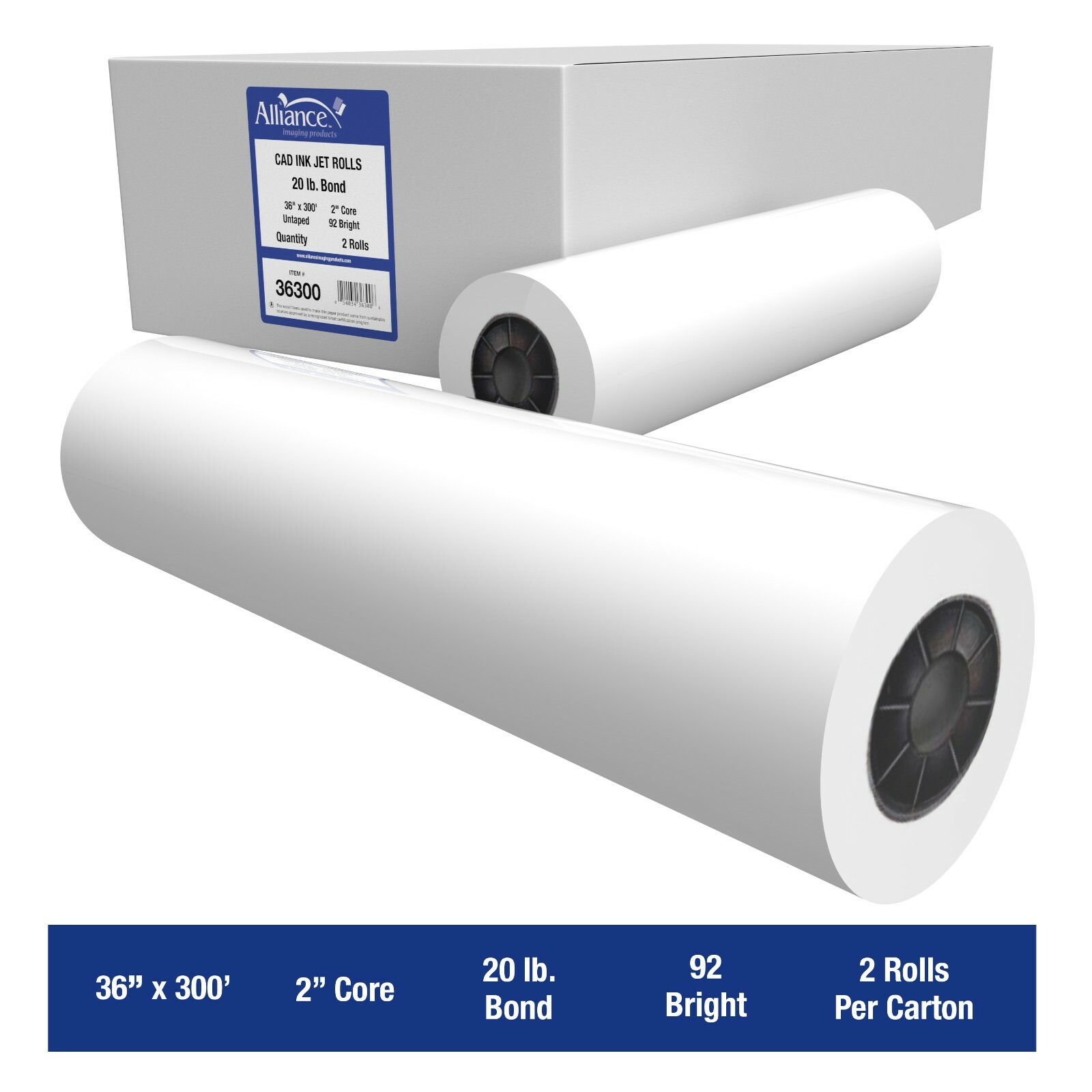 Alliance Wide Format Paper 36”x300'x2” Bond Engineering 92 Bright 20lb. 2 Rolls gallery