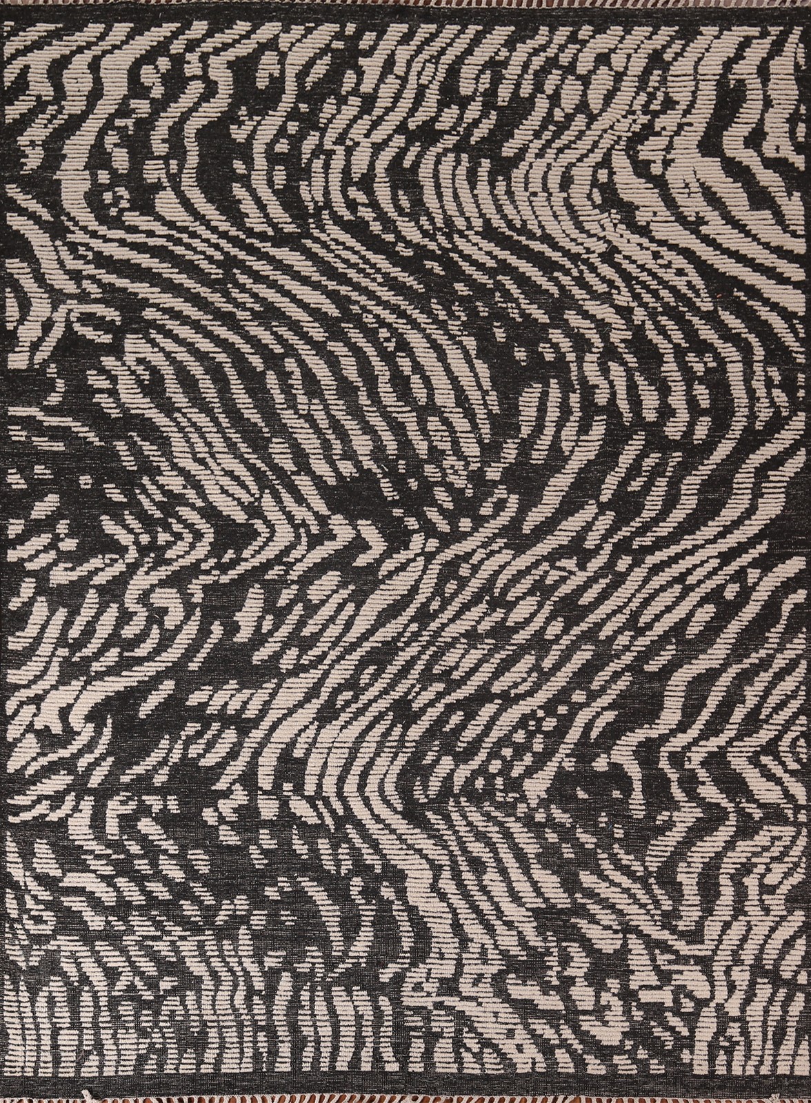 All-Over Black & White Moroccan Abstract Rug Wool Handmade Modern Carpet 8x10 gallery