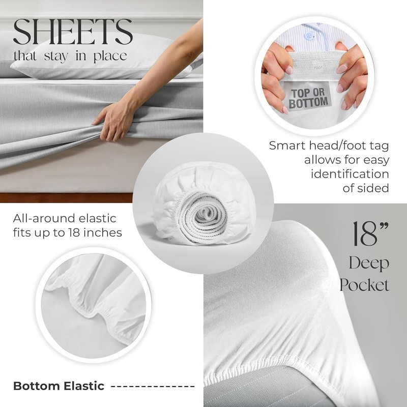 Organic 100% Cotton Percale Sheets Queen White- Crisp &Cooling Queen Sheets Set gallery