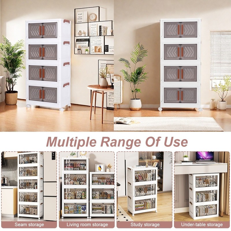 4 Pack Stackable Storage Boxes Set with lid2 Doors Rolling Foldable Storage Bins gallery
