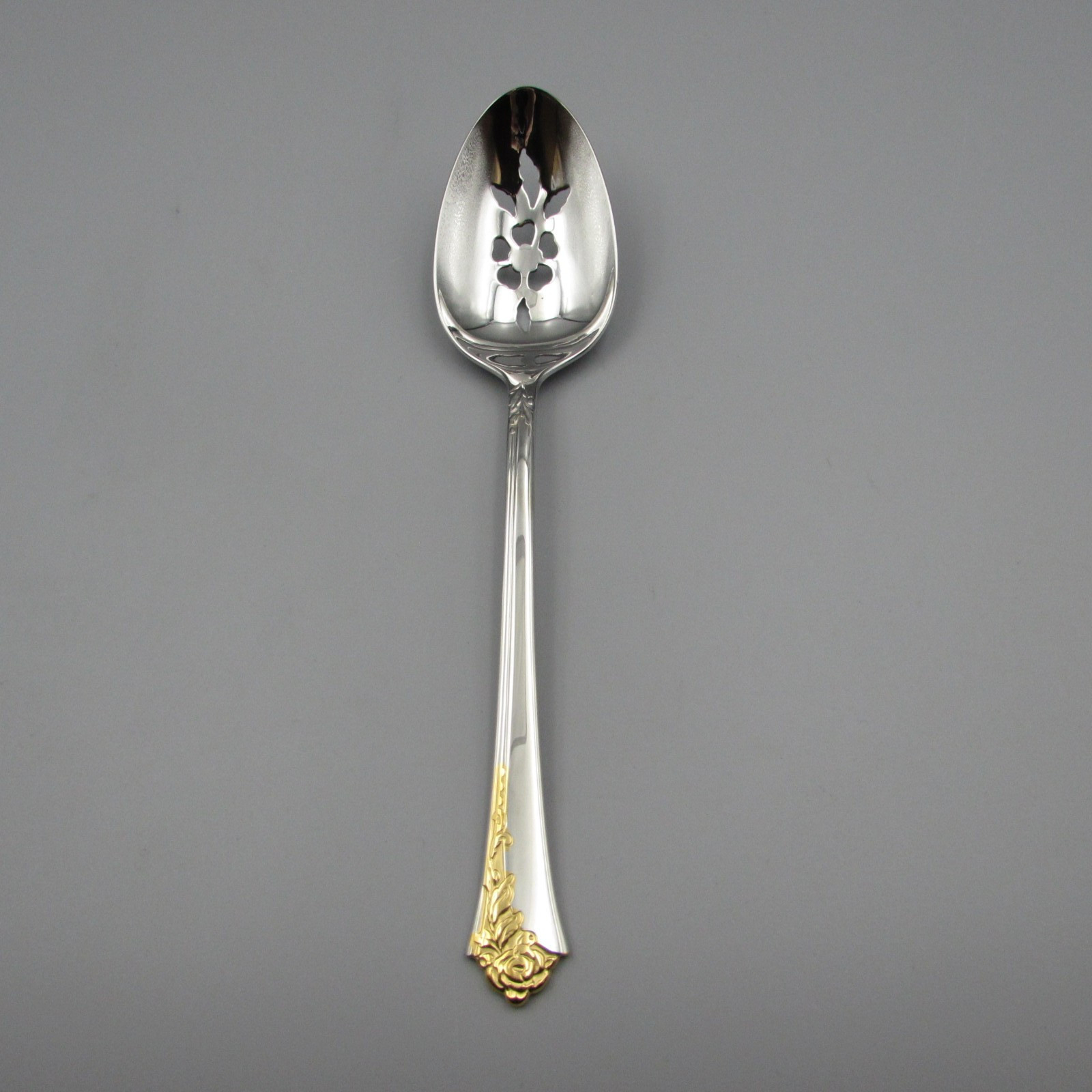 Oneida Stainless GOLDEN DAMASK ROSE Slotted Serving Spoon NOS USA gallery